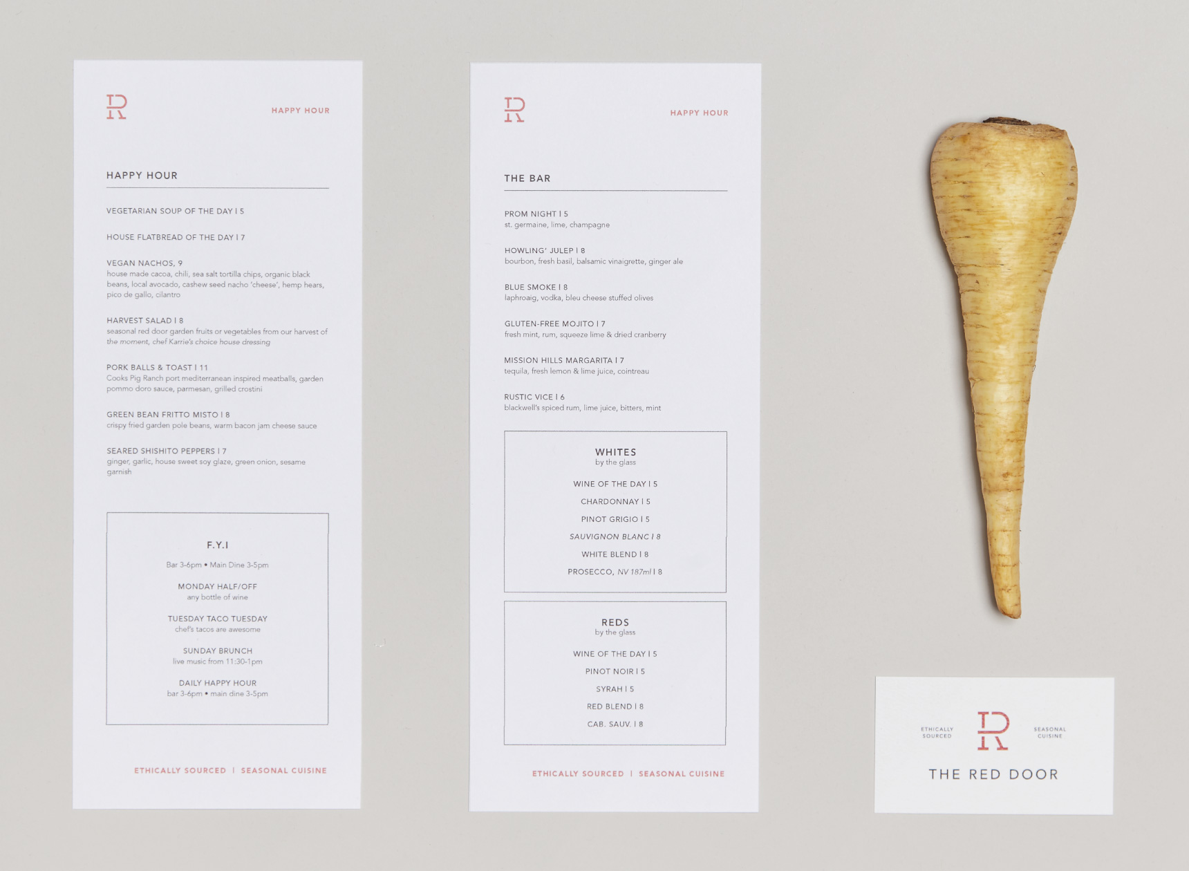 Menu and Business card design for The Red Door
